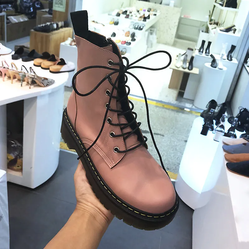 LUXE SEVEN DESIGN CHUNKY LACE UP ANKLE BOOTS