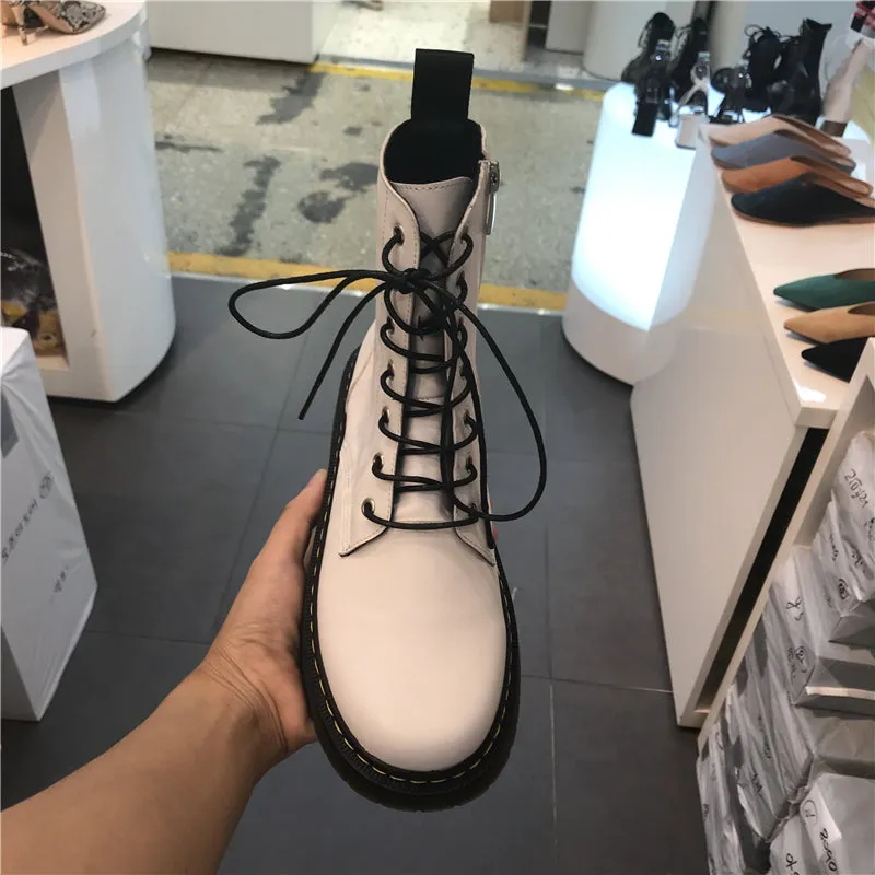 LUXE SEVEN DESIGN CHUNKY LACE UP ANKLE BOOTS