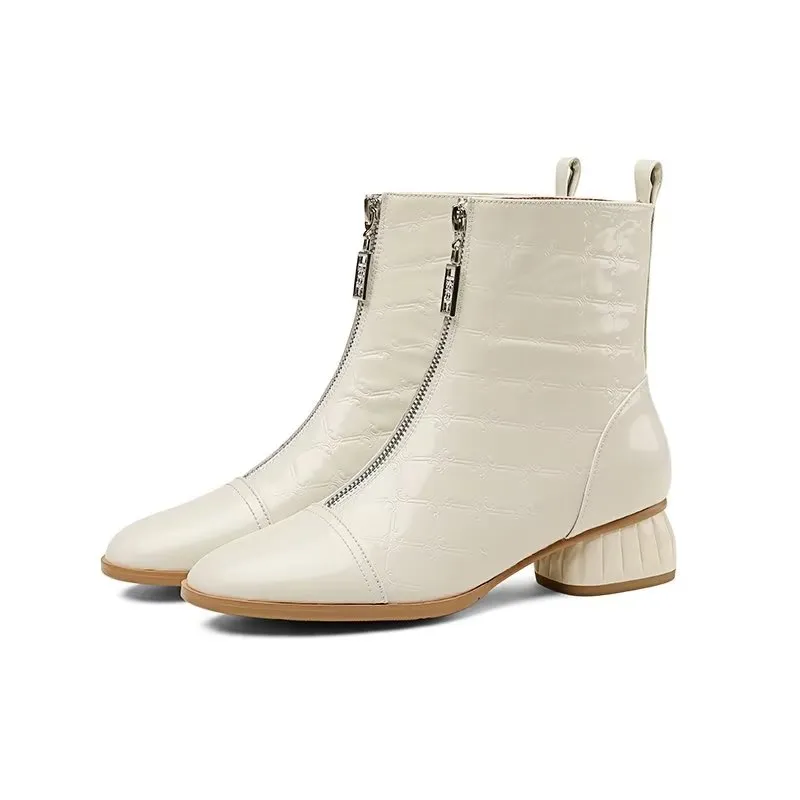 LuxeLeather Exotic-Embossed Fashion Ankle Boots