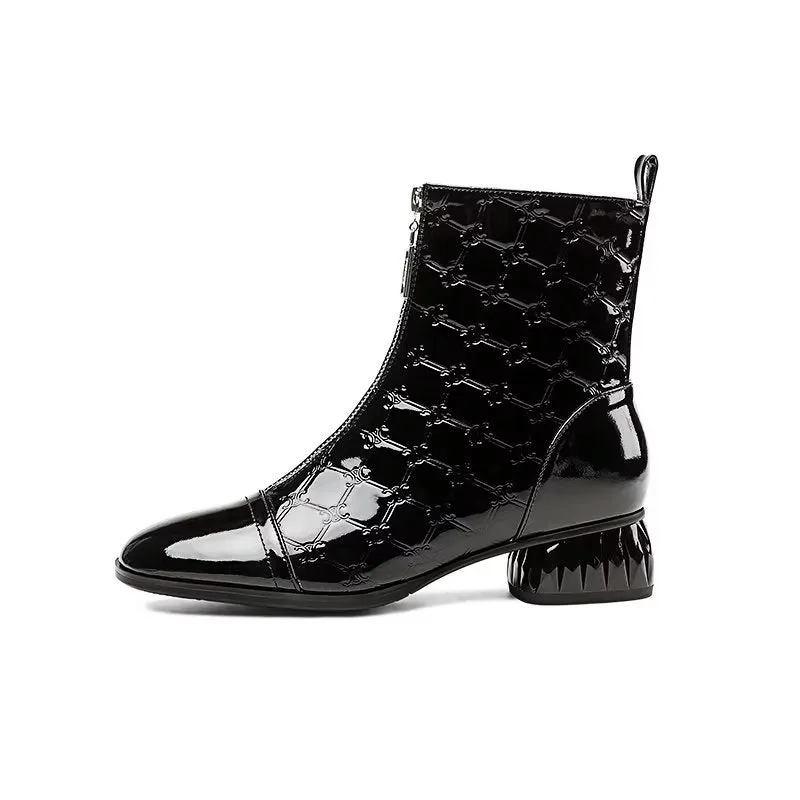 LuxeLeather Exotic-Embossed Fashion Ankle Boots