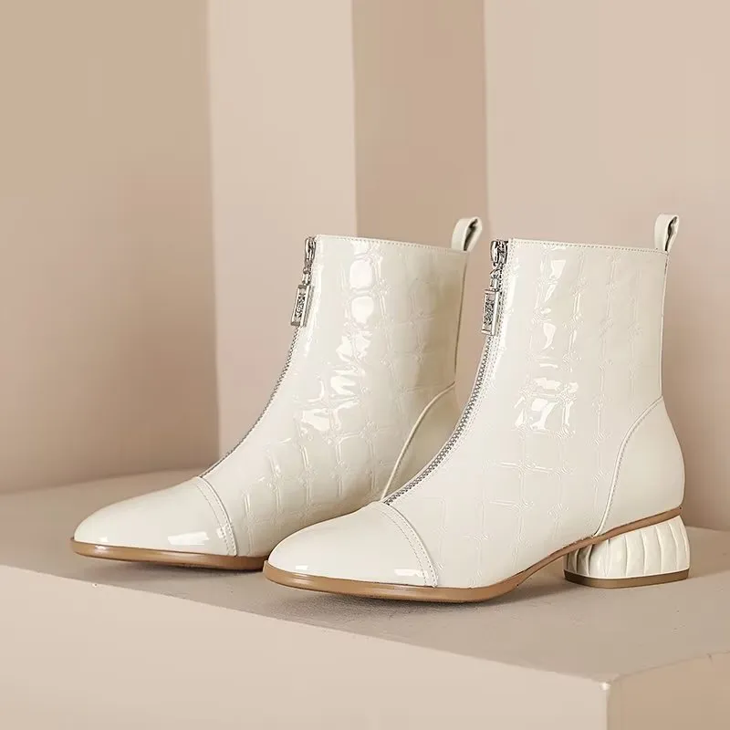 LuxeLeather Exotic-Embossed Fashion Ankle Boots