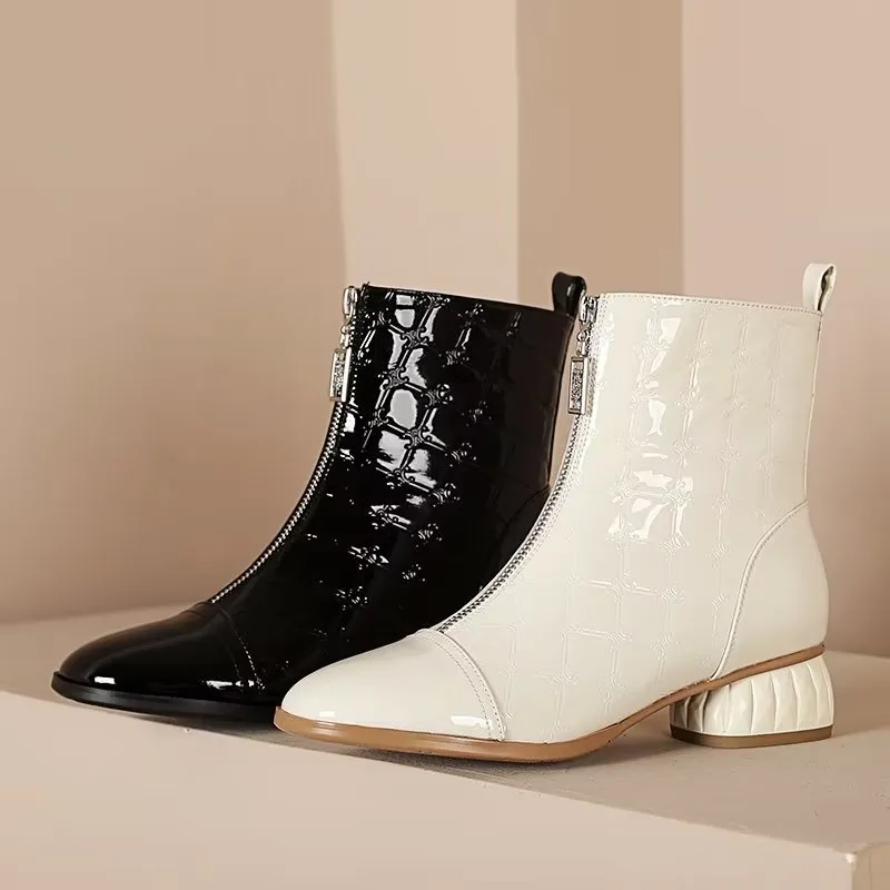 LuxeLeather Exotic-Embossed Fashion Ankle Boots