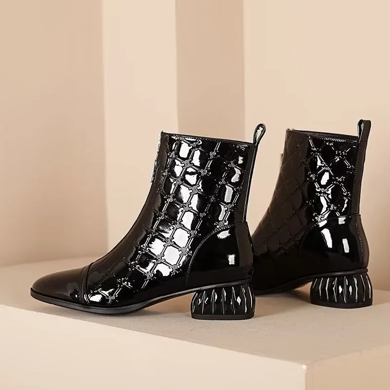 LuxeLeather Exotic-Embossed Fashion Ankle Boots