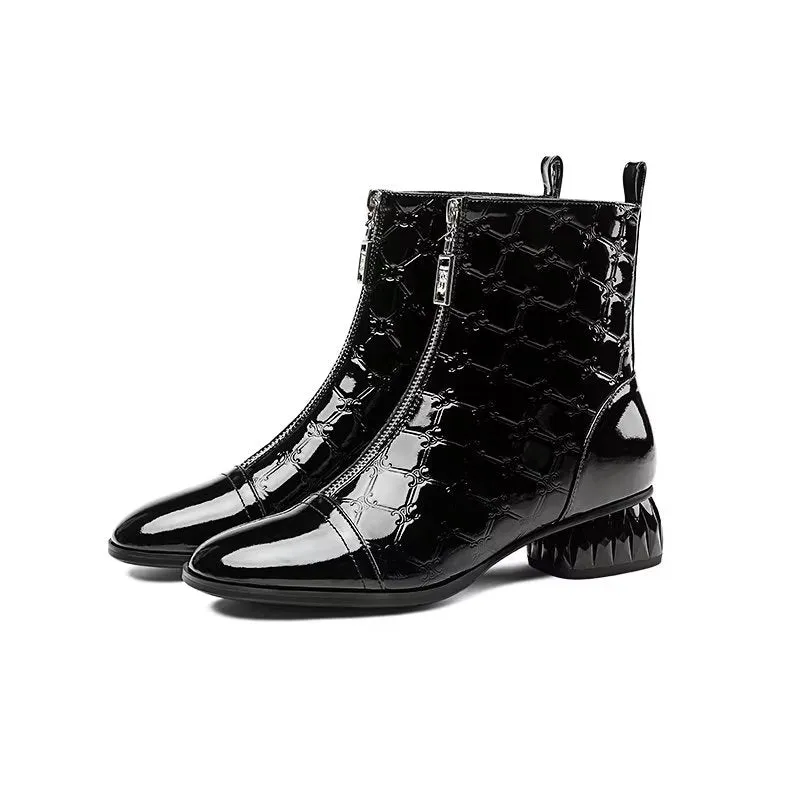 LuxeLeather Exotic-Embossed Fashion Ankle Boots