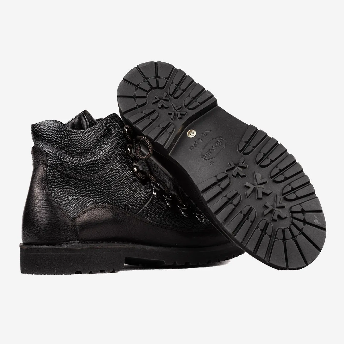 MA172 Magnifico Leather Hiking Boots - Pebbled Black/Black