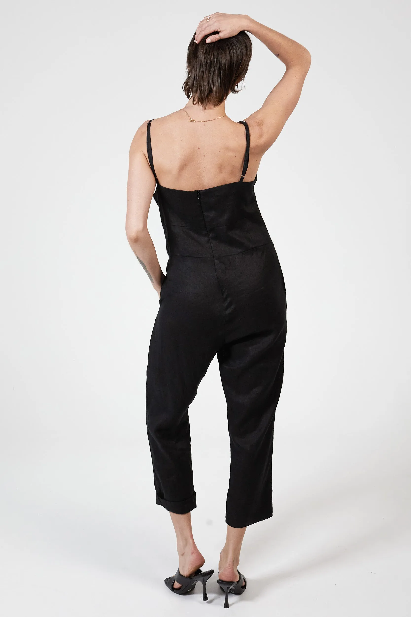 MARLEY LINEN JUMPSUIT - BLACK