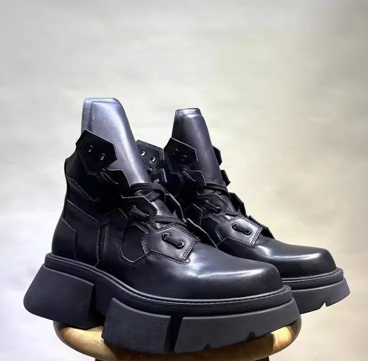 MARTIN SHIJA BRITISH STYLE CHUNKY SOLE LEATHER BOOTS