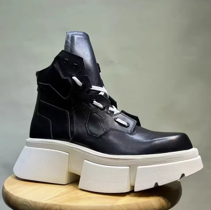 MARTIN SHIJA BRITISH STYLE CHUNKY SOLE LEATHER BOOTS