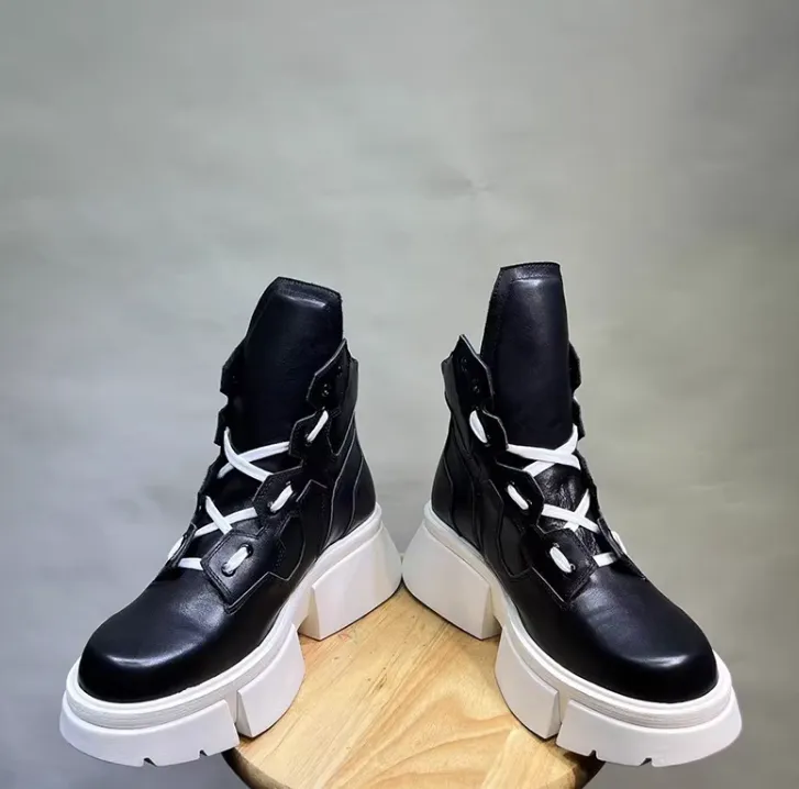 MARTIN SHIJA BRITISH STYLE CHUNKY SOLE LEATHER BOOTS