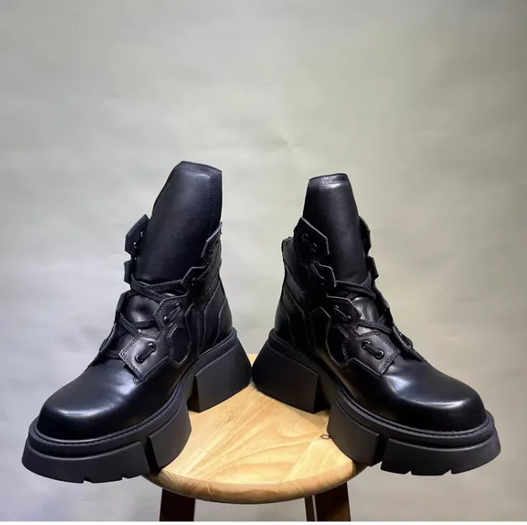 MARTIN SHIJA BRITISH STYLE CHUNKY SOLE LEATHER BOOTS