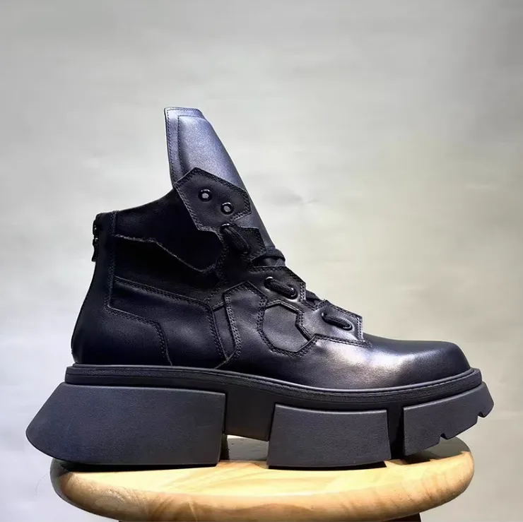 MARTIN SHIJA BRITISH STYLE CHUNKY SOLE LEATHER BOOTS