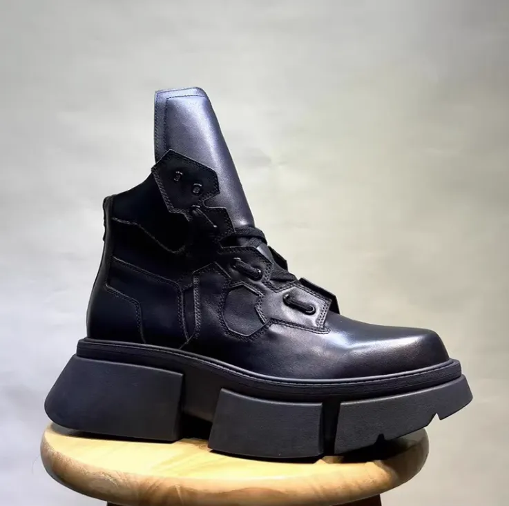 MARTIN SHIJA BRITISH STYLE CHUNKY SOLE LEATHER BOOTS