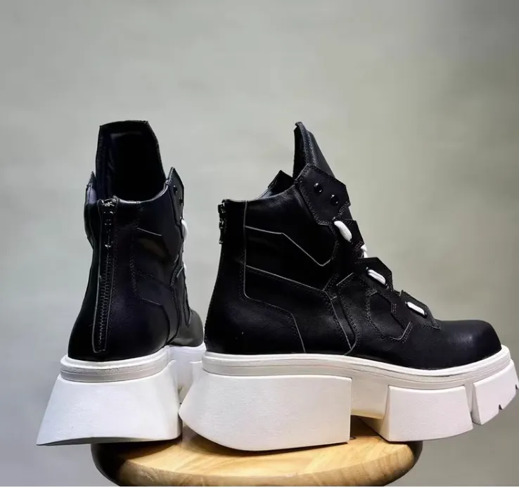 MARTIN SHIJA BRITISH STYLE CHUNKY SOLE LEATHER BOOTS