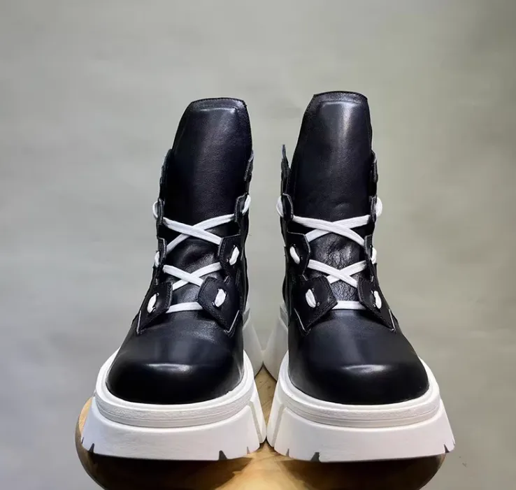 MARTIN SHIJA BRITISH STYLE CHUNKY SOLE LEATHER BOOTS