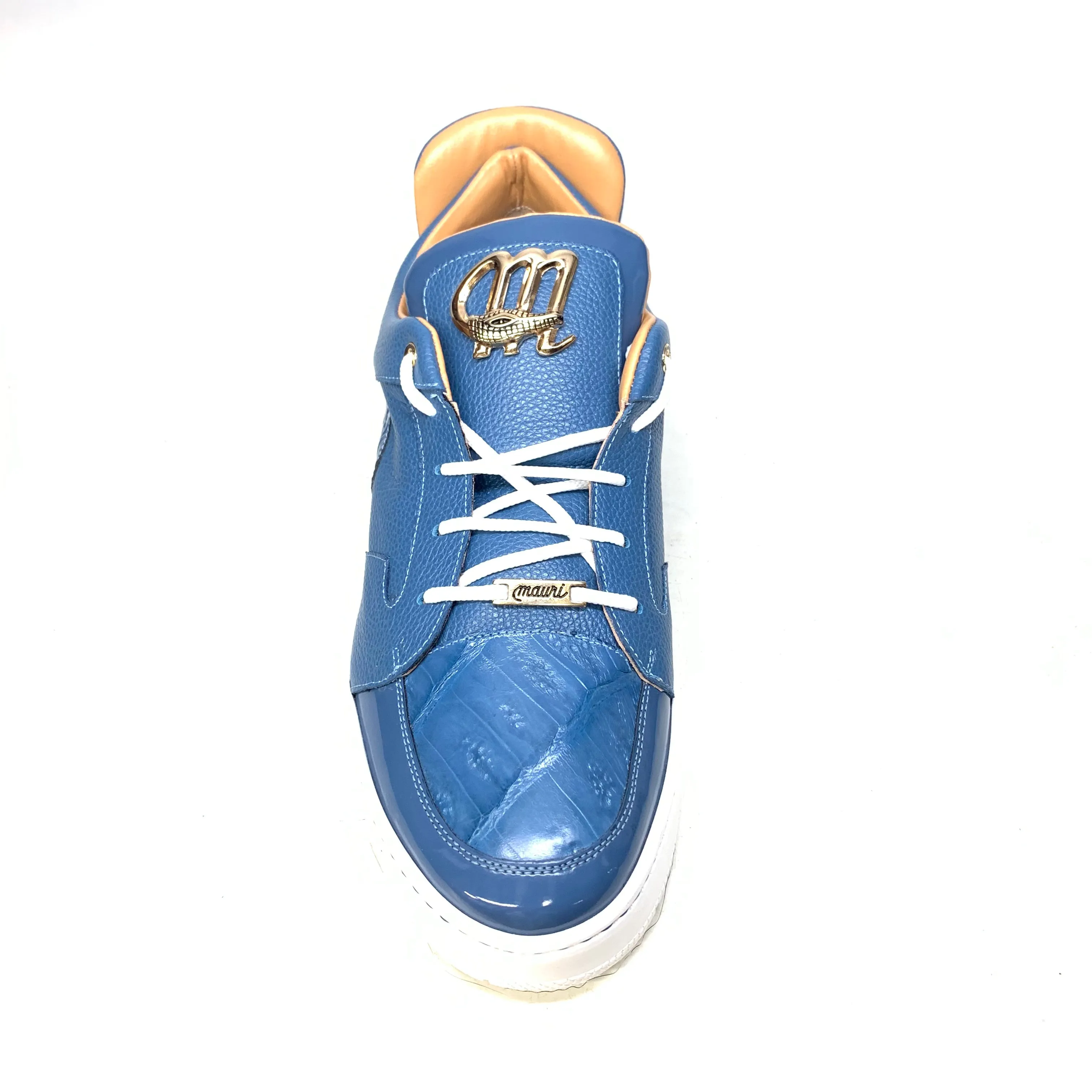 Mauri '8412' Caribbean Blue Alligator/Suede/Patent Leather Low Top Sneakers
