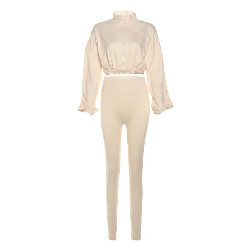 MB FASHION Zip-Up Crop Jacket & High-Waist Leggings Set 1552LY