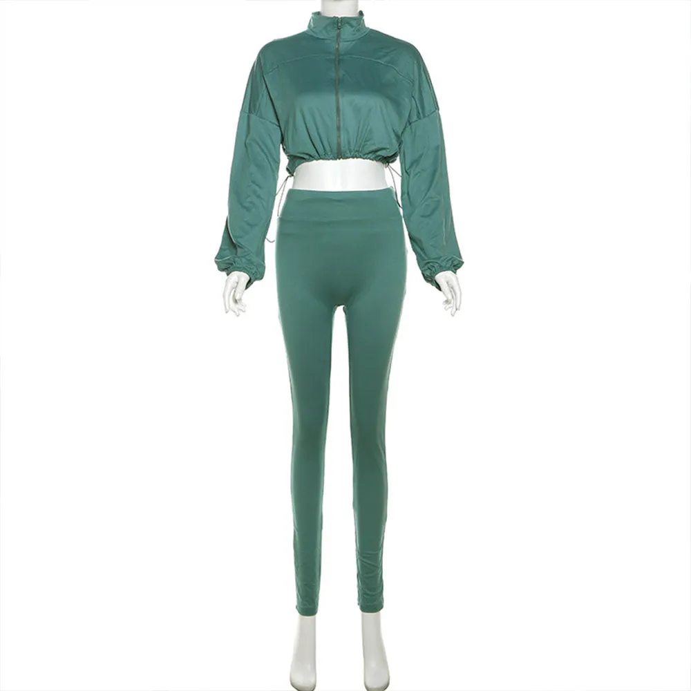 MB FASHION Zip-Up Crop Jacket & High-Waist Leggings Set 1552LY