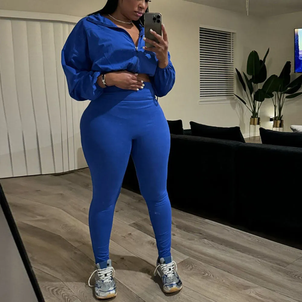 MB FASHION Zip-Up Crop Jacket & High-Waist Leggings Set 1552LY
