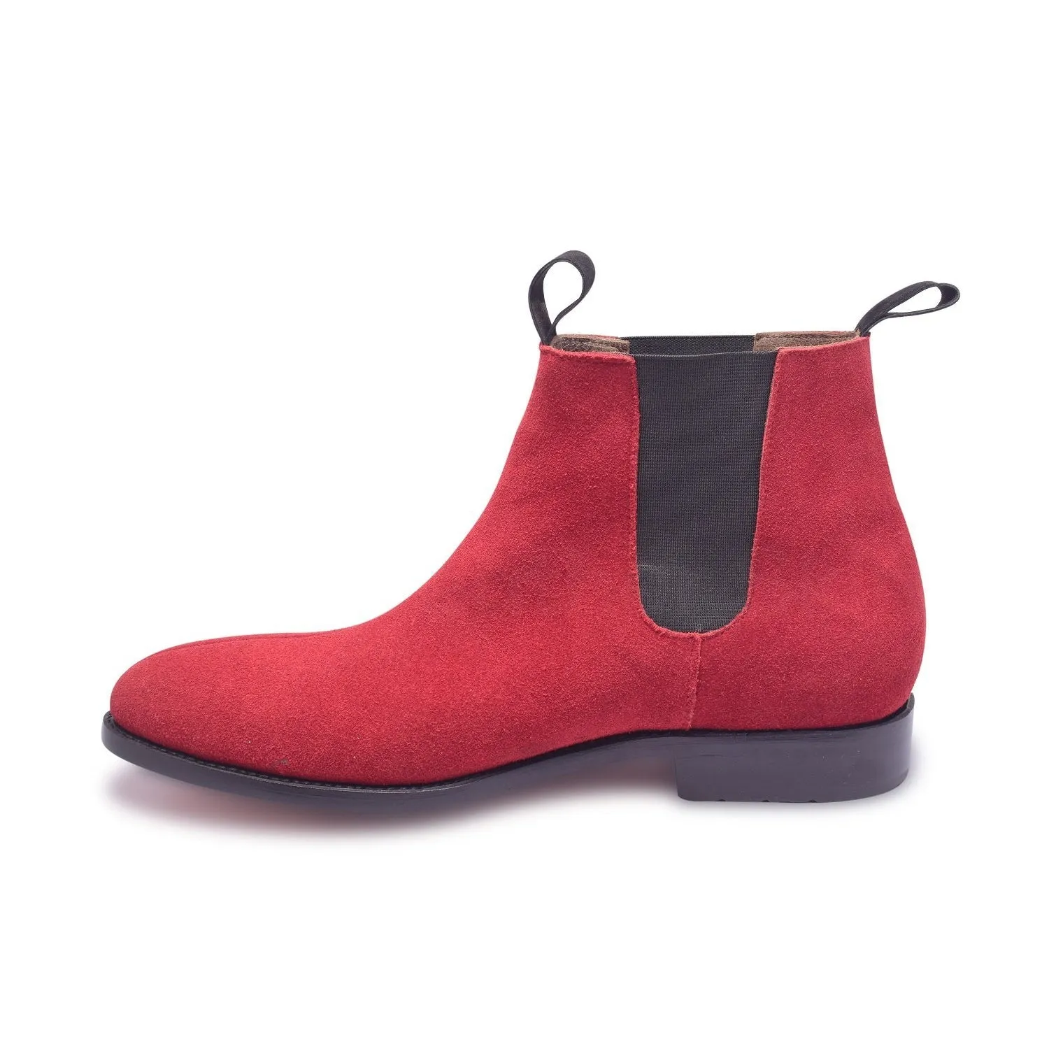 Men Red Chelsea Suede Leather Boots with Black Stretch