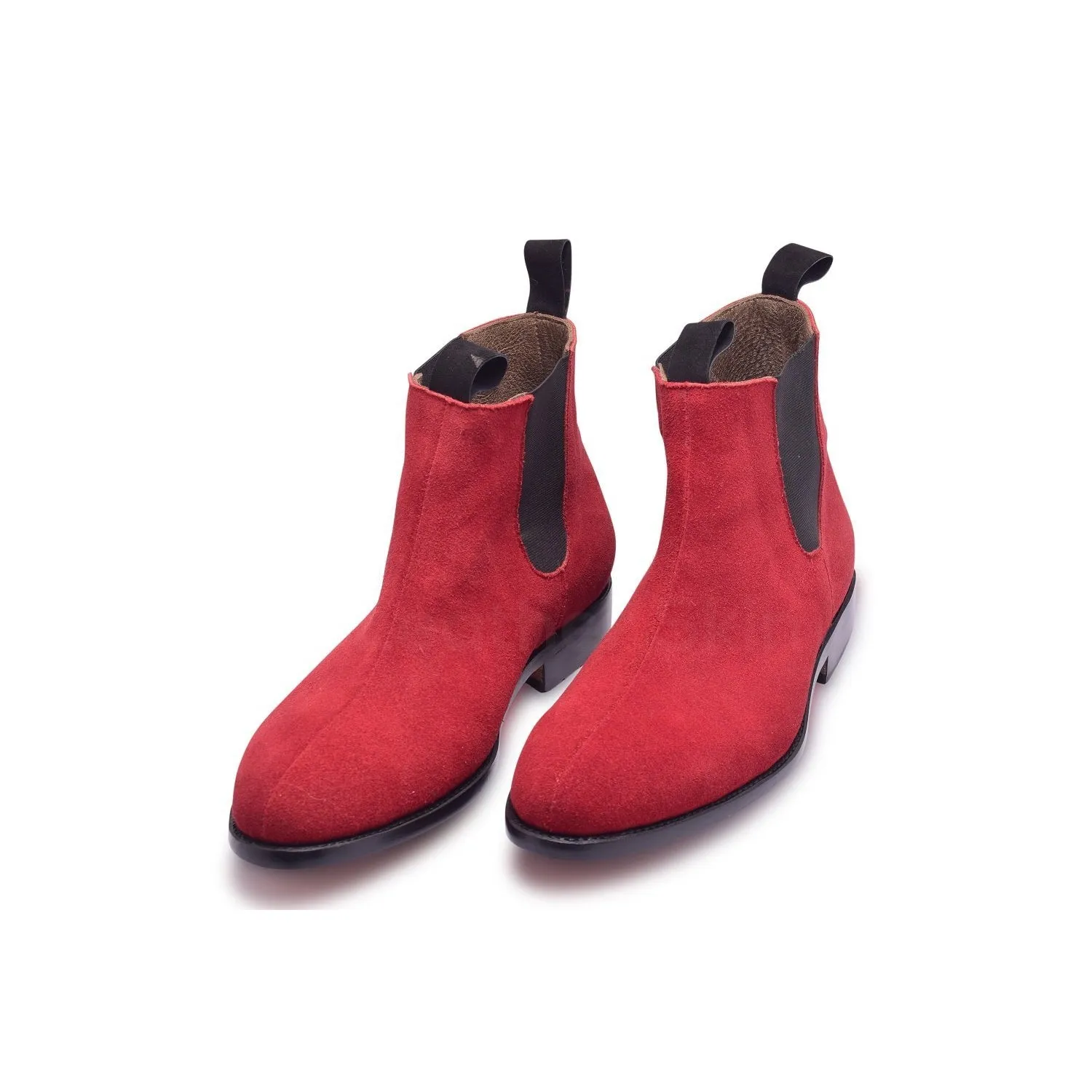 Men Red Chelsea Suede Leather Boots with Black Stretch