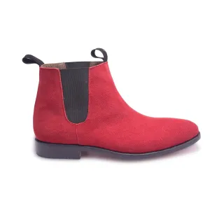 Men Red Chelsea Suede Leather Boots with Black Stretch