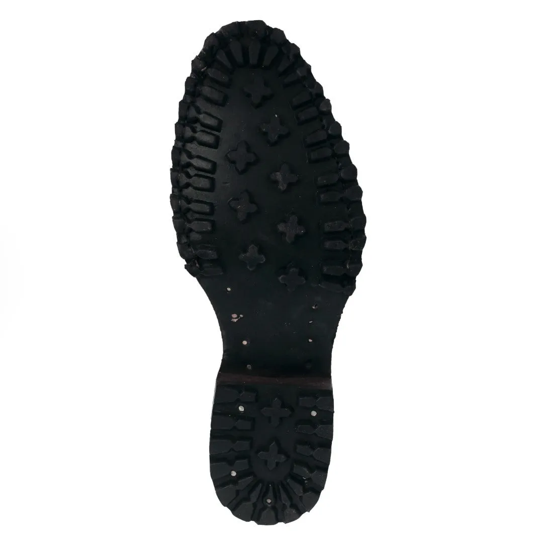 Mens Brown Motorcycle Boots Crocodile Tail Print - Round Toe