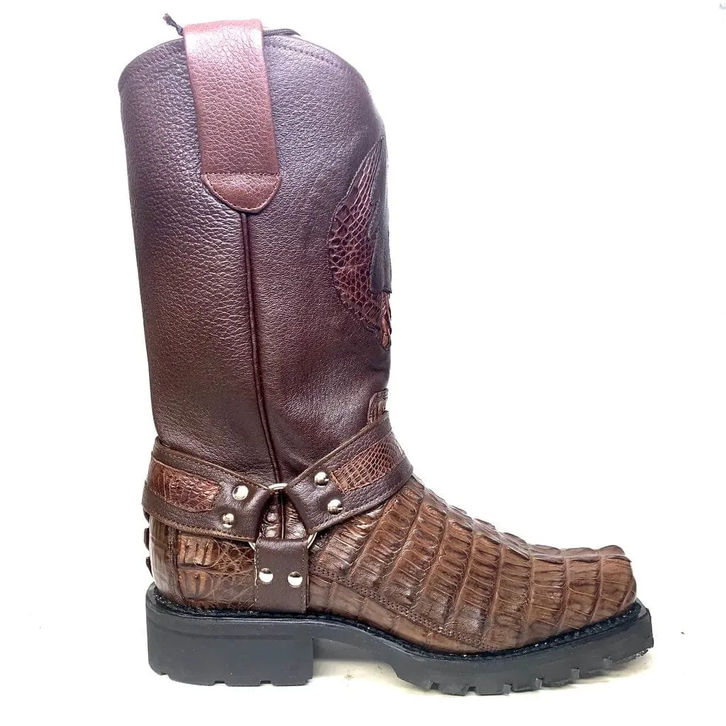 Men's Los Altos Caiman Tail Skin Biker Boots 55T01