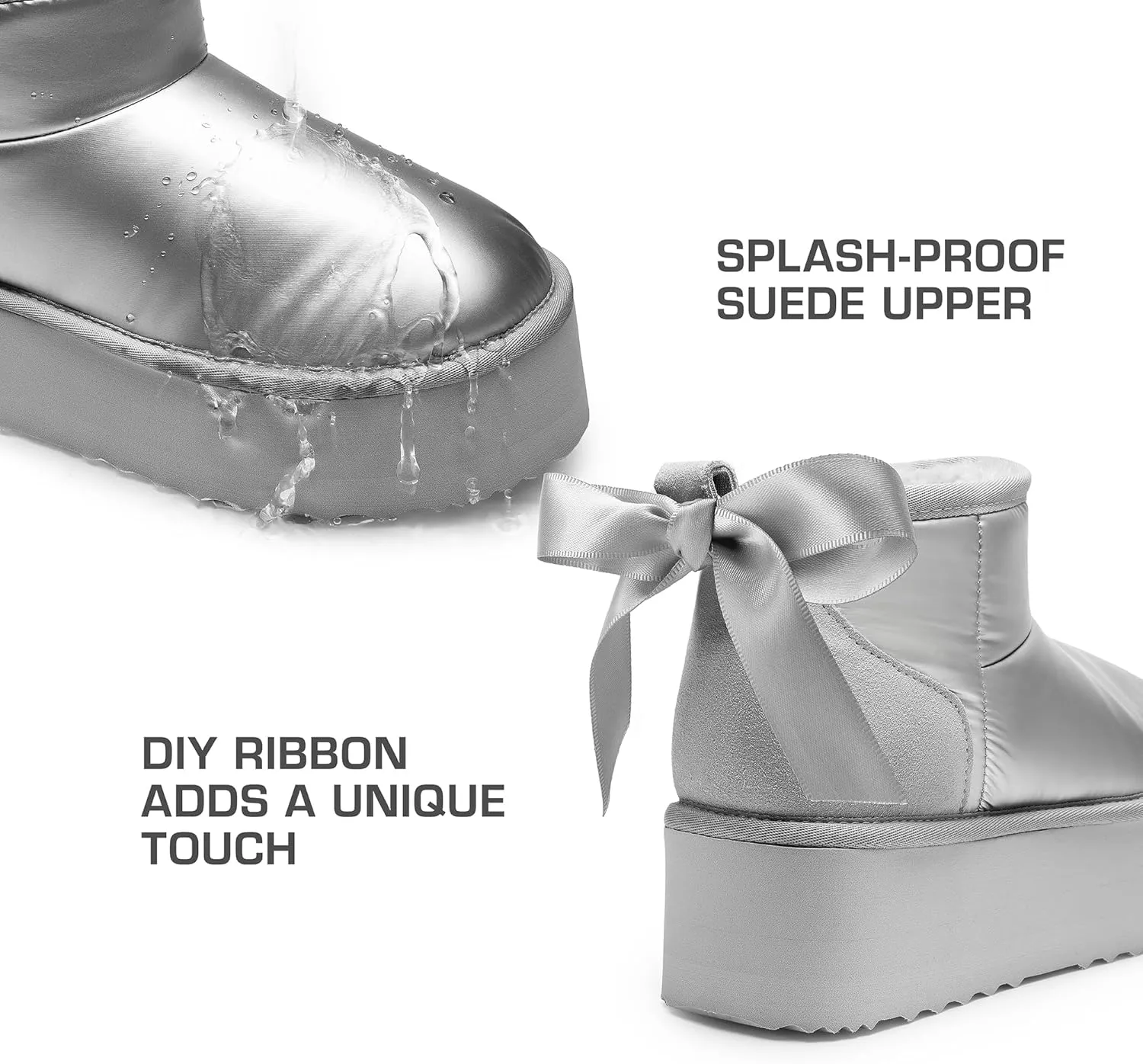 Metallic Silver Platform Fur Snow Ankle Boots