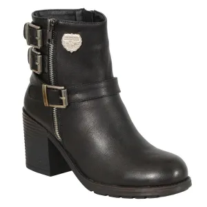 Milwaukee Leather Women's Black Triple Buckle Side Zipper Boots with Platform Heel