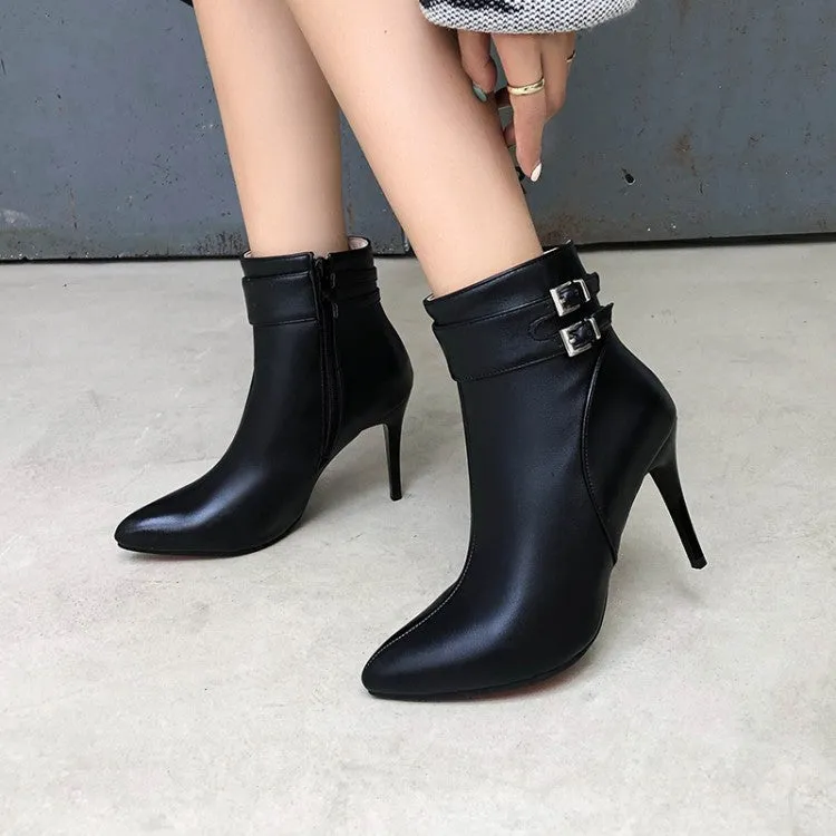 Pointed Toe Buckle Women's High Heel Short Boots