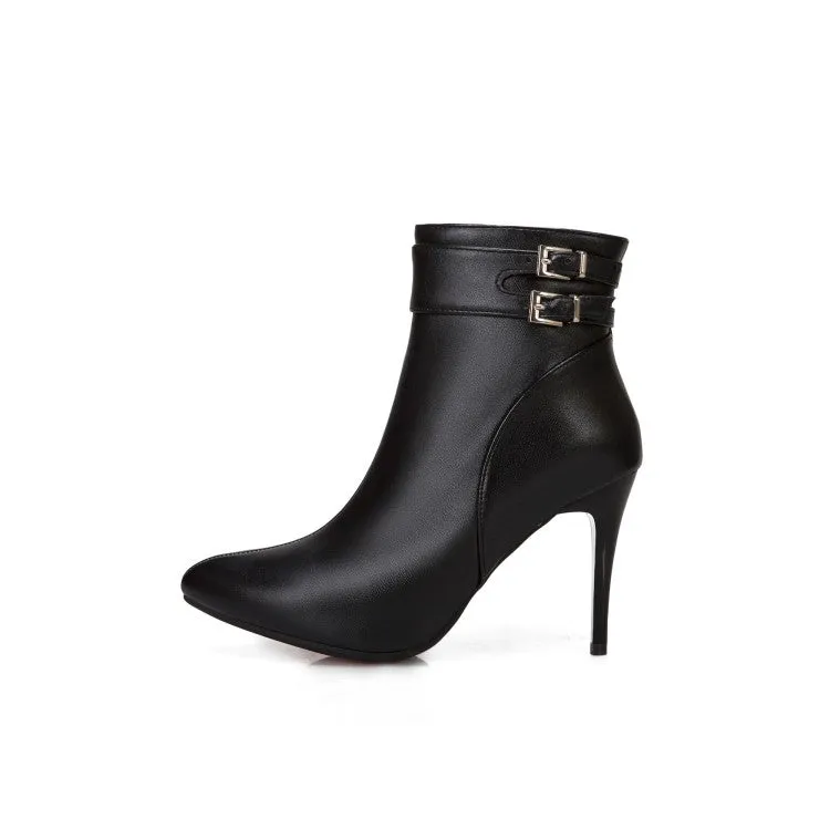 Pointed Toe Buckle Women's High Heel Short Boots