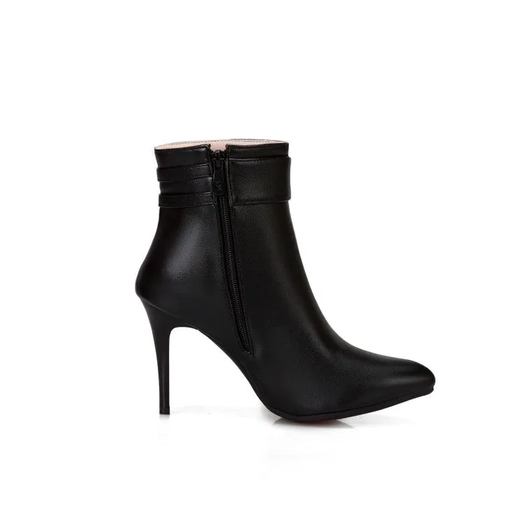 Pointed Toe Buckle Women's High Heel Short Boots