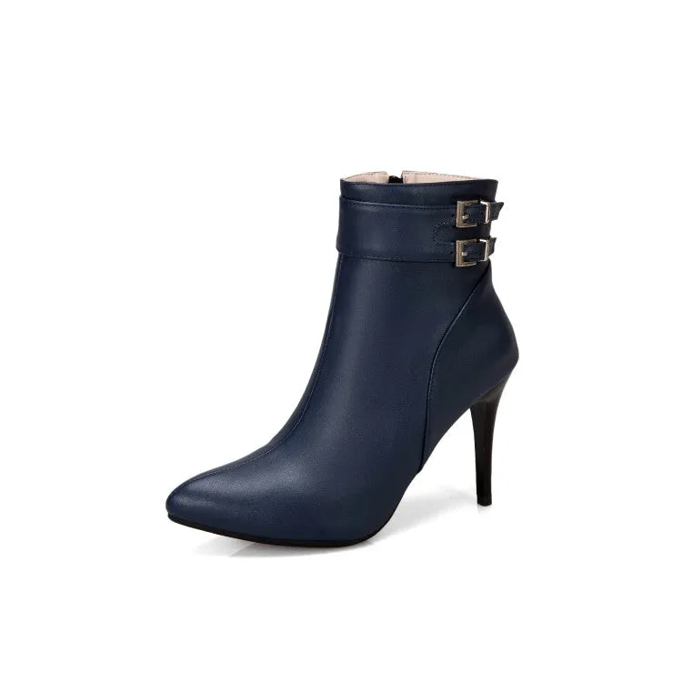 Pointed Toe Buckle Women's High Heel Short Boots