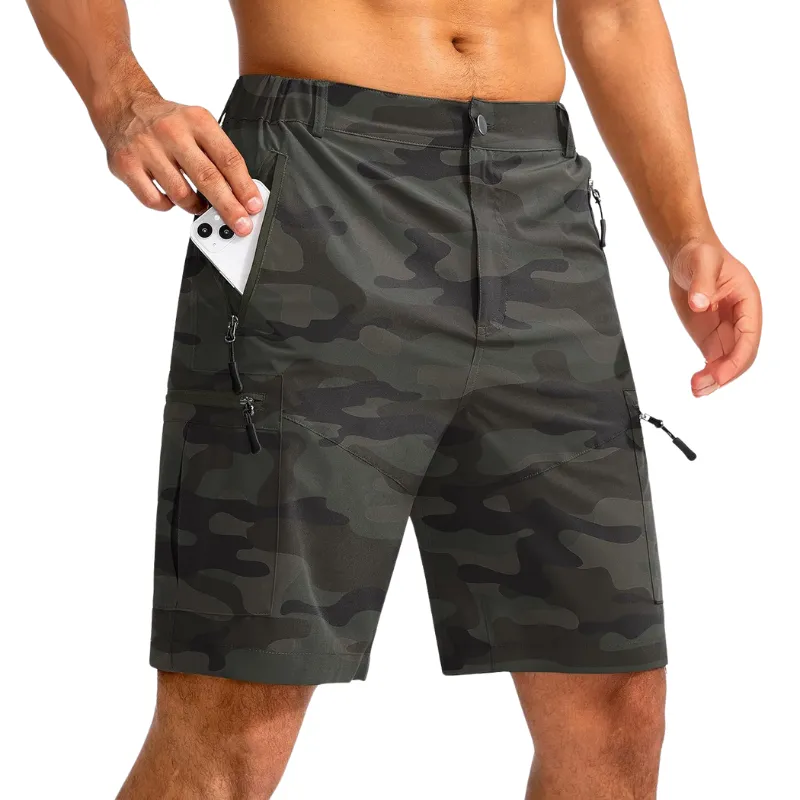 Printed Design Hiking Cargo Shorts With 5 Zipper Pockets