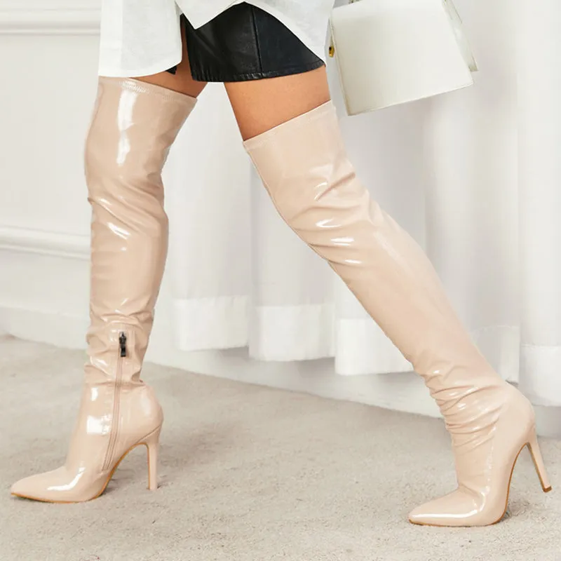 PU patent leather stiletto thigh boots