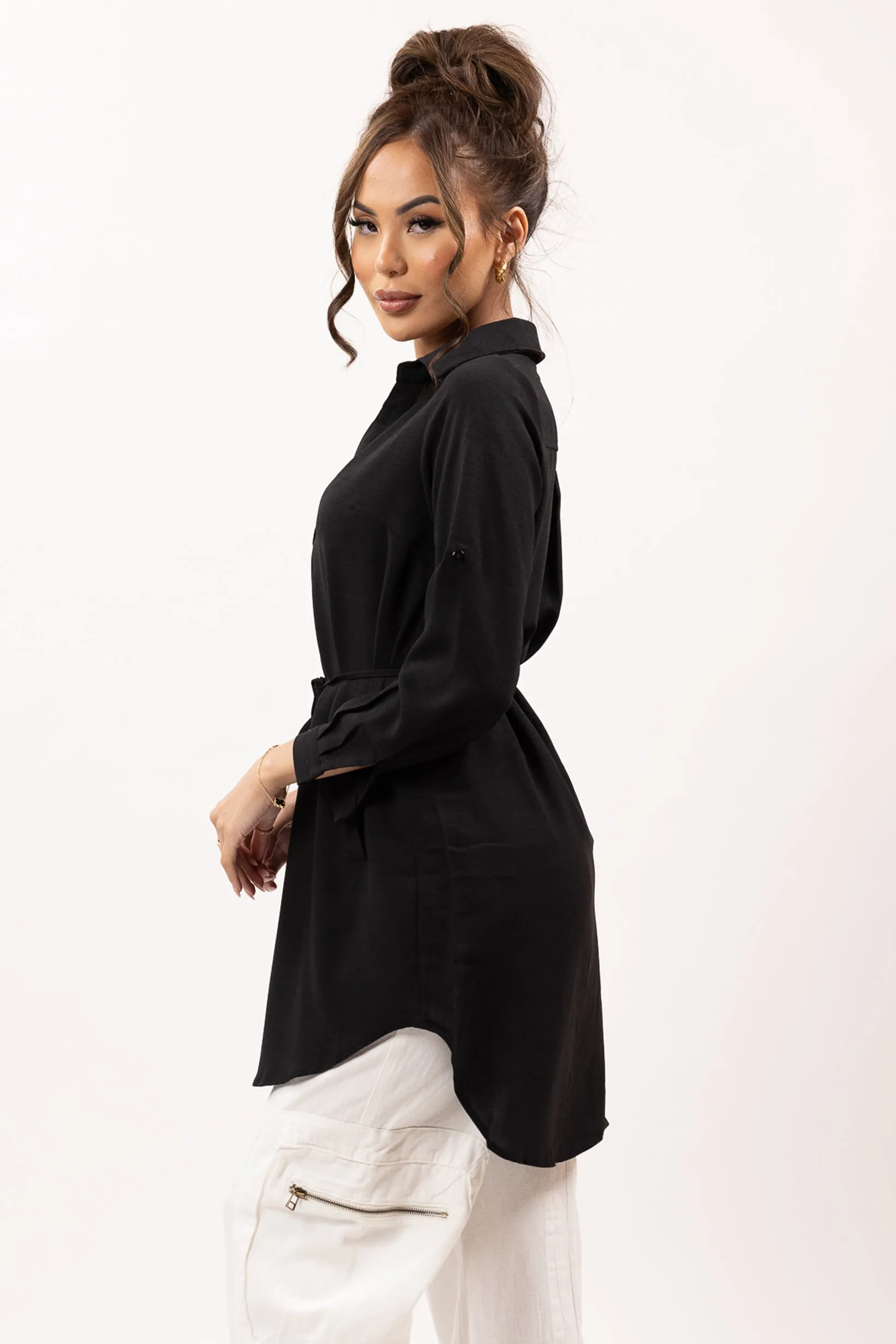 Roll Sleeve Loop Top - Dark Shades