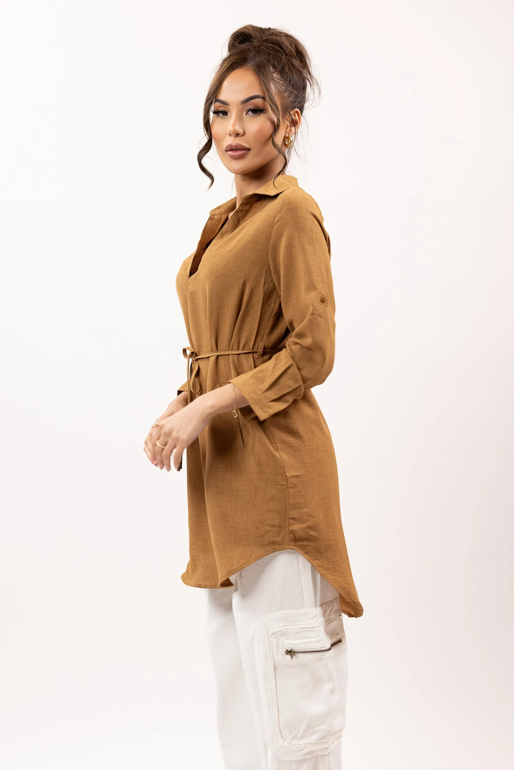 Roll Sleeve Loop Top - Dark Shades