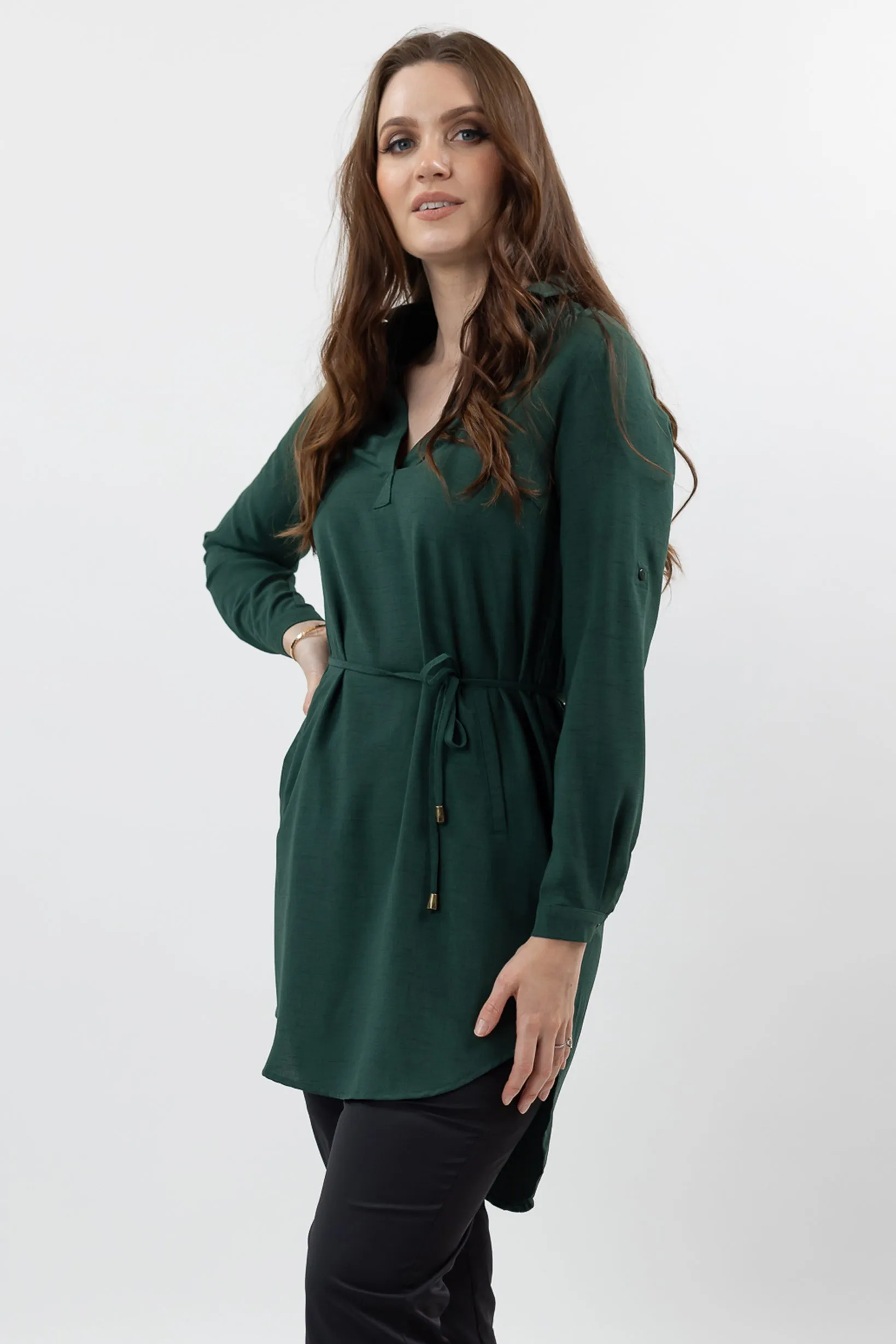 Roll Sleeve Loop Top - Dark Shades