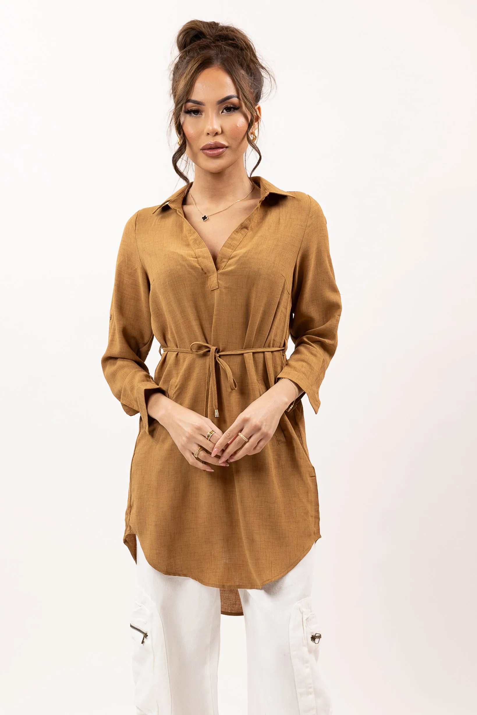 Roll Sleeve Loop Top - Dark Shades