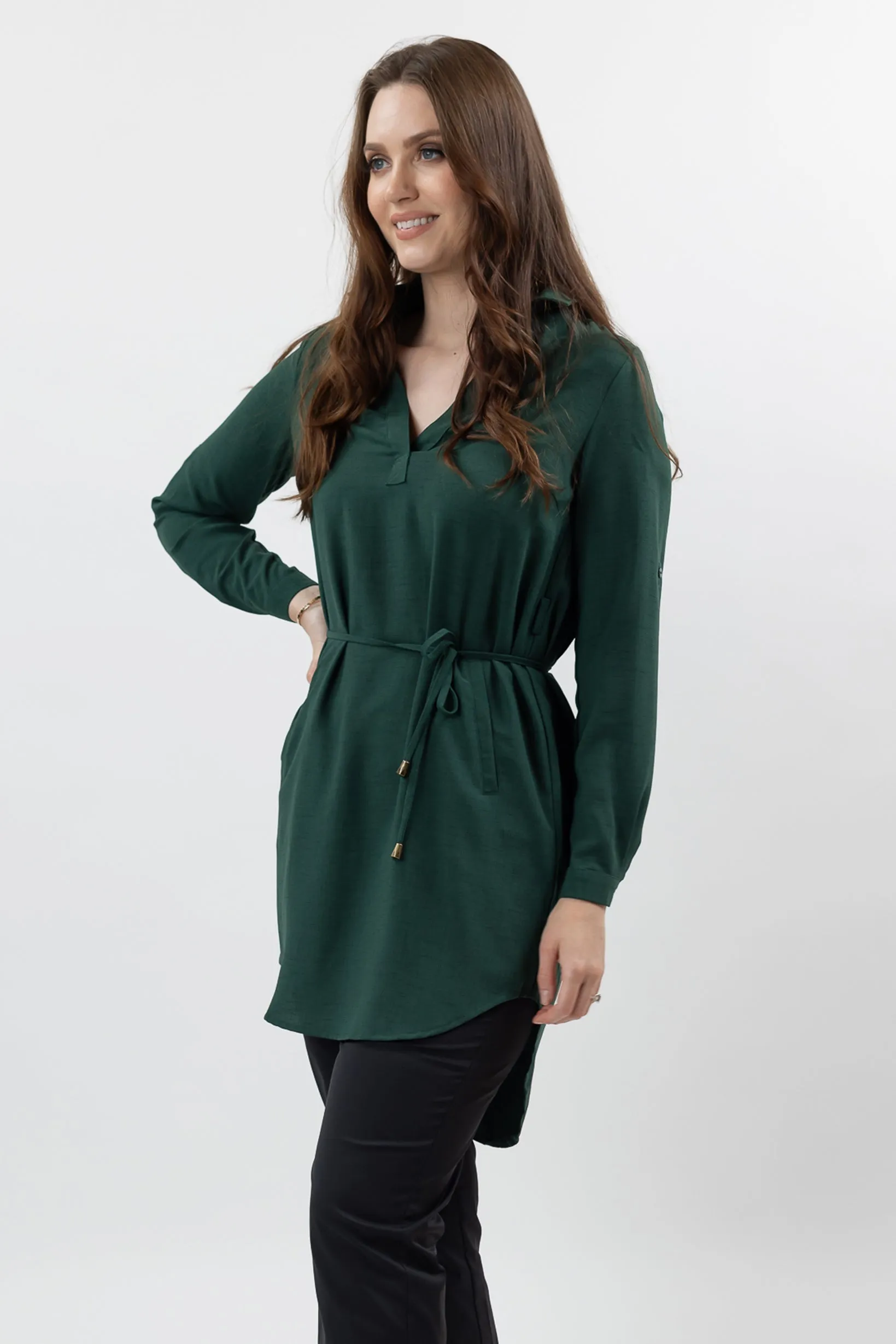 Roll Sleeve Loop Top - Dark Shades
