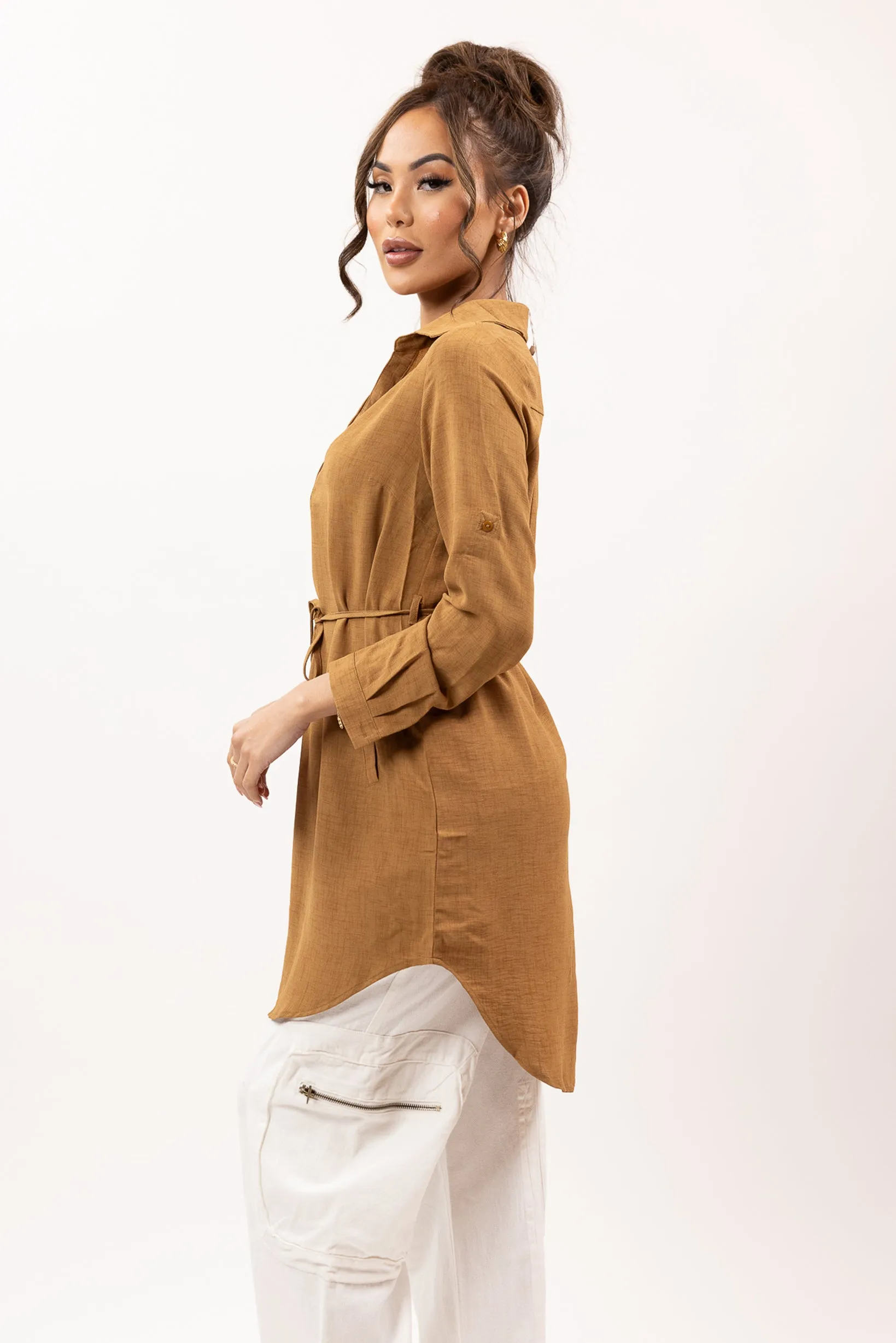 Roll Sleeve Loop Top - Dark Shades