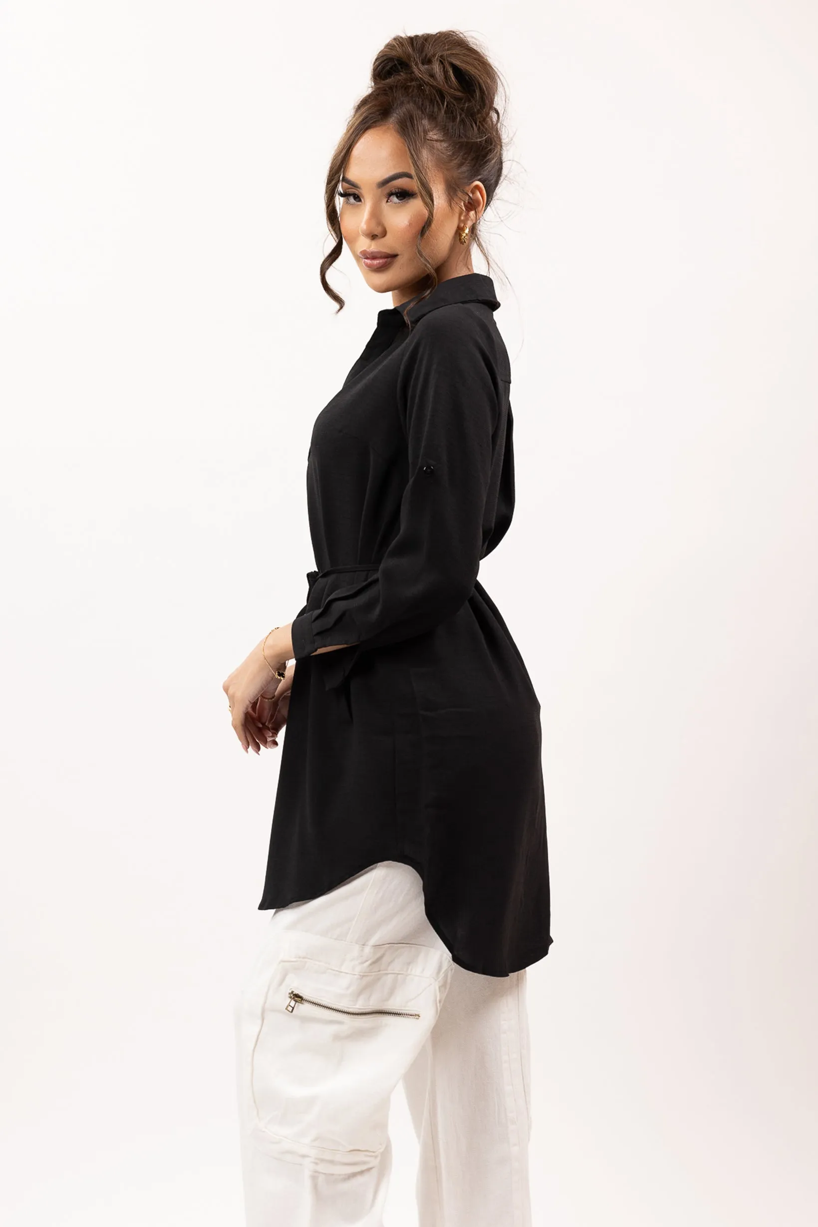 Roll Sleeve Loop Top - Dark Shades
