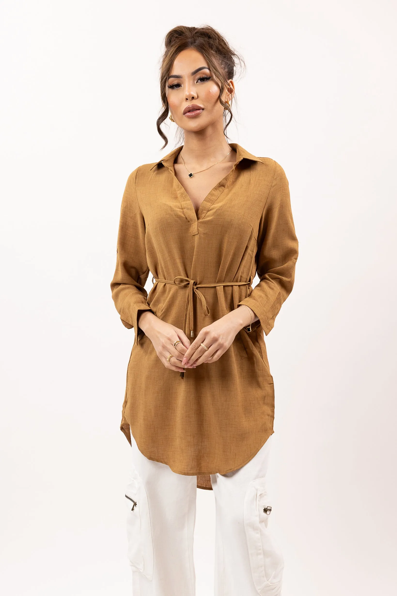 Roll Sleeve Loop Top - Dark Shades