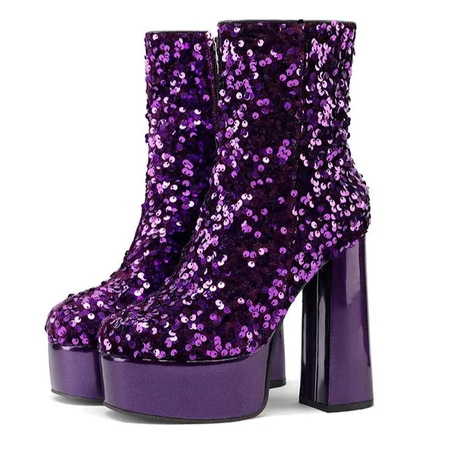 Sequins shining ultra high heels booties for party