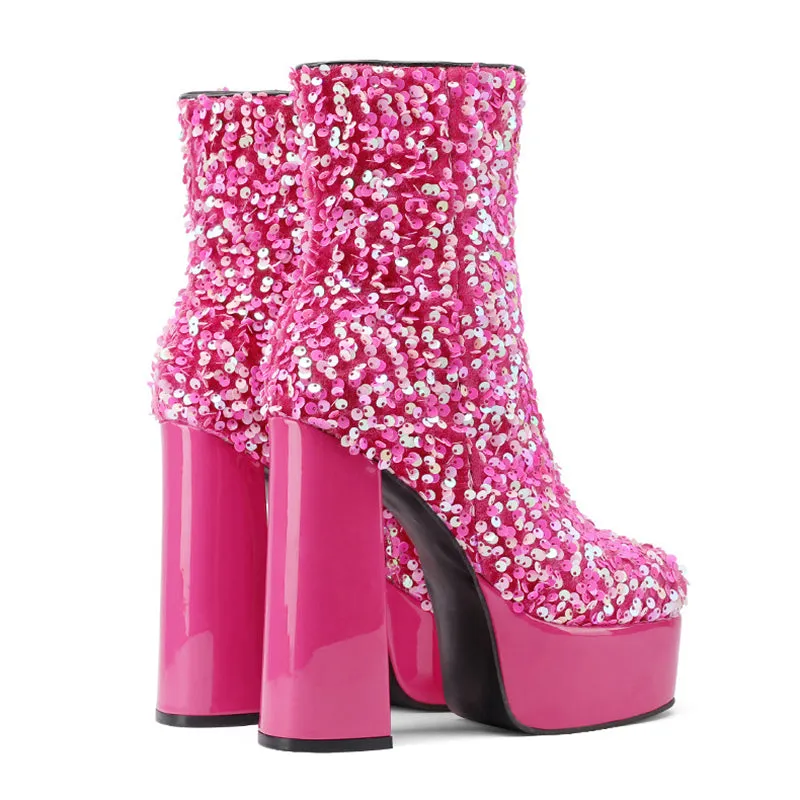 Sequins shining ultra high heels booties for party