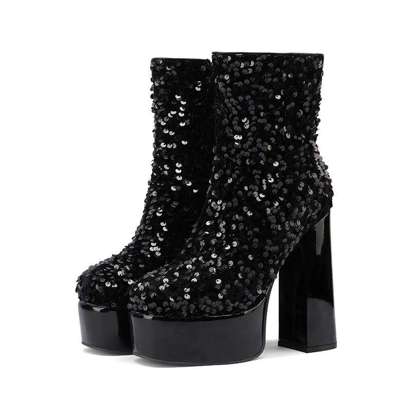 Sequins shining ultra high heels booties for party