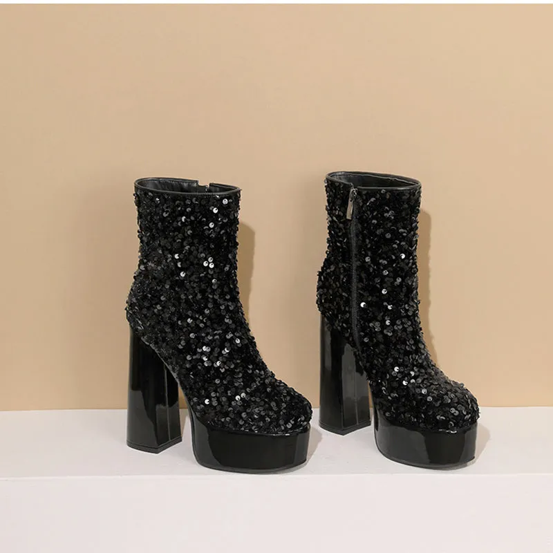 Sequins shining ultra high heels booties for party