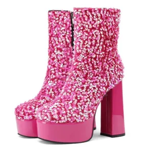 Sequins shining ultra high heels booties for party