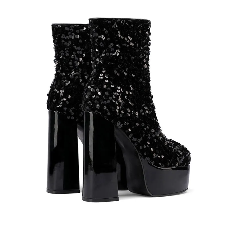 Sequins shining ultra high heels booties for party