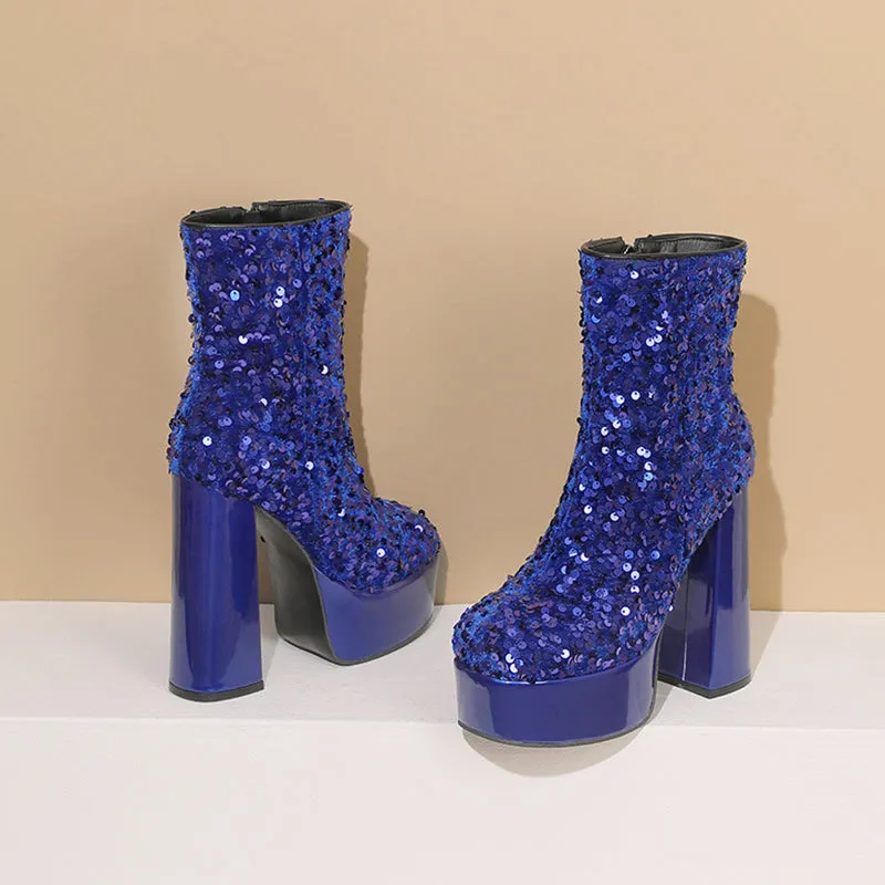Sequins shining ultra high heels booties for party